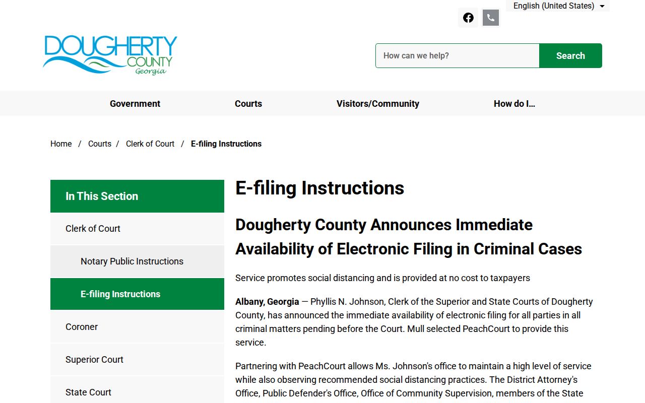 Dougherty County criminal e-filing instructions through PeachCourt