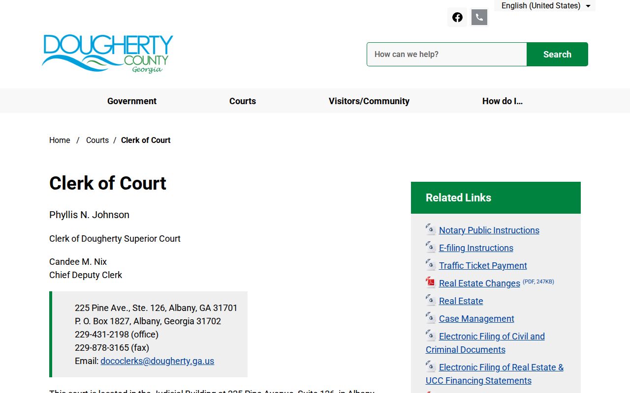 Official Dougherty County Superior and State Court clerk page