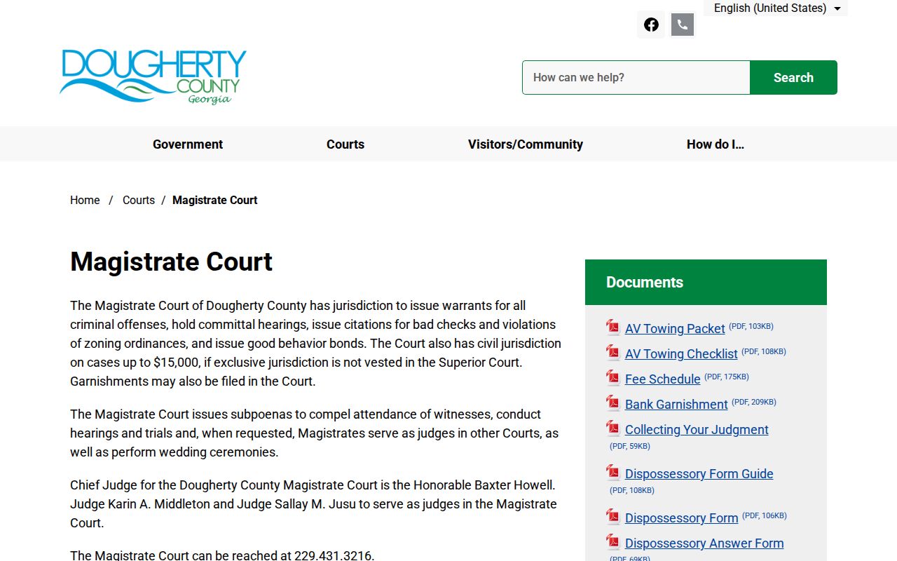 Dougherty Magistrate Court warrant and committal hearing jurisdiction