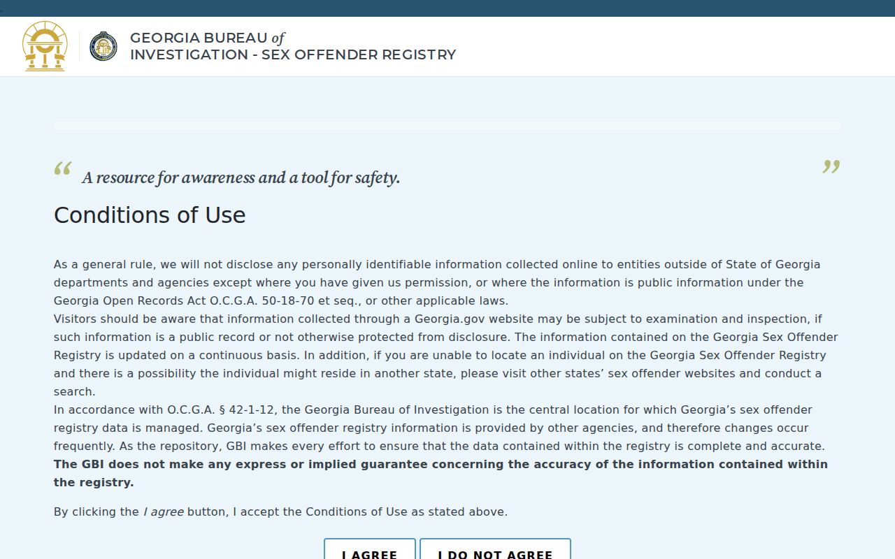 Georgia registry interface for a Dougherty County sex offender check
