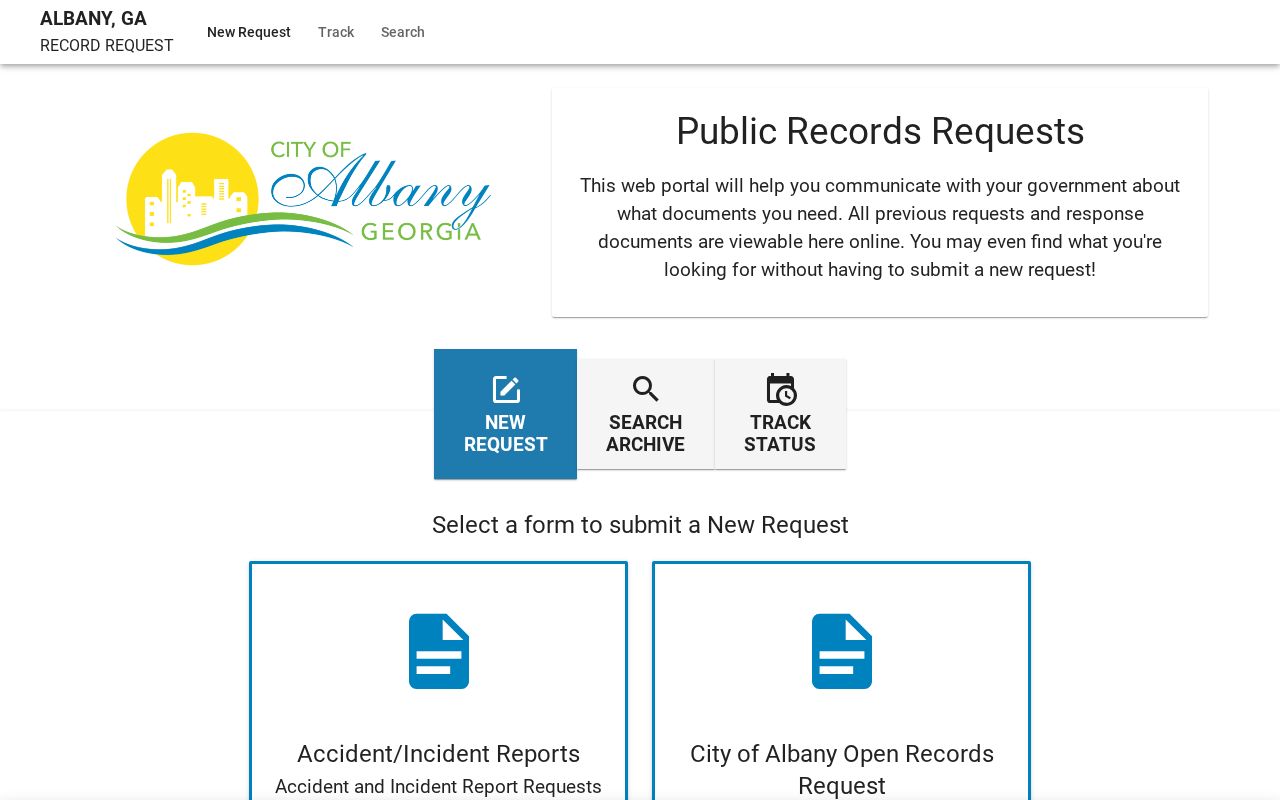Albany criminal history request through the city JustFOIA portal
