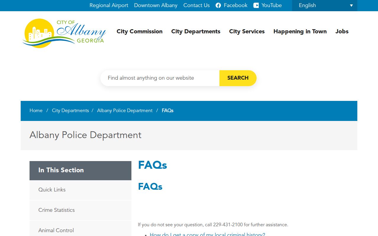 Albany Police FAQ for local criminal history and report fees