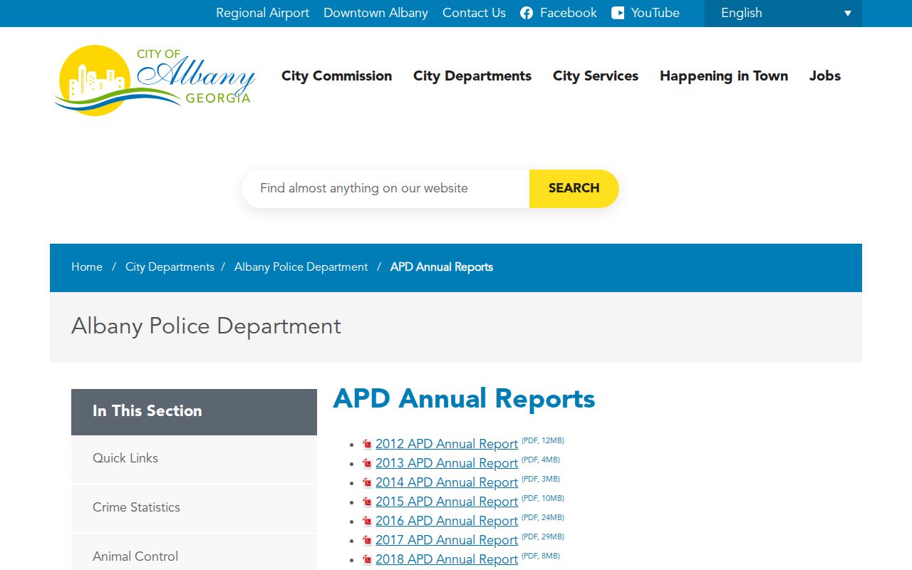 Albany Police annual reports for local criminal justice context