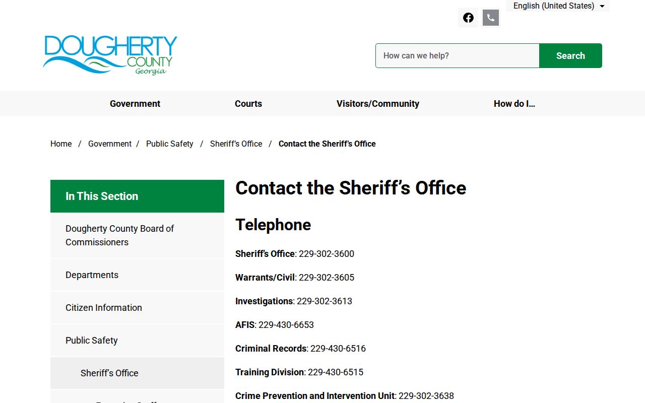 Dougherty County criminal records sheriff contact directory